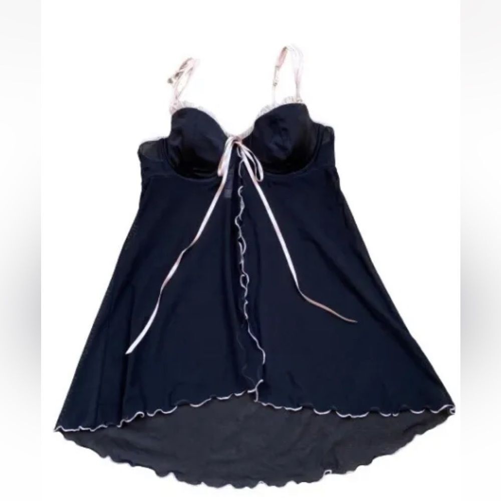 VTG Victoria’s Secret Black Mesh Sheer Babydoll Pink Trim Open FrontSize M - Picture 3 of 13